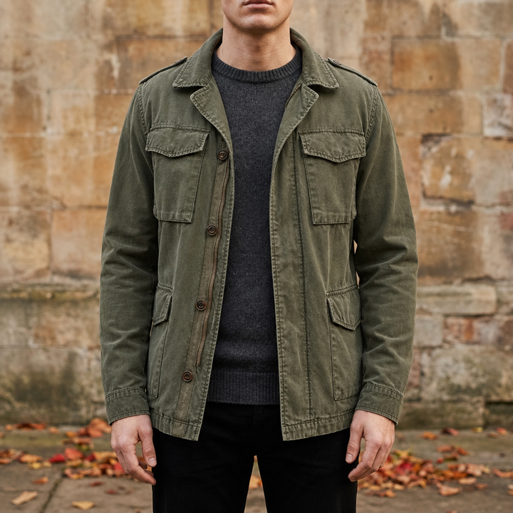 Quilted men's jacket with a high collar