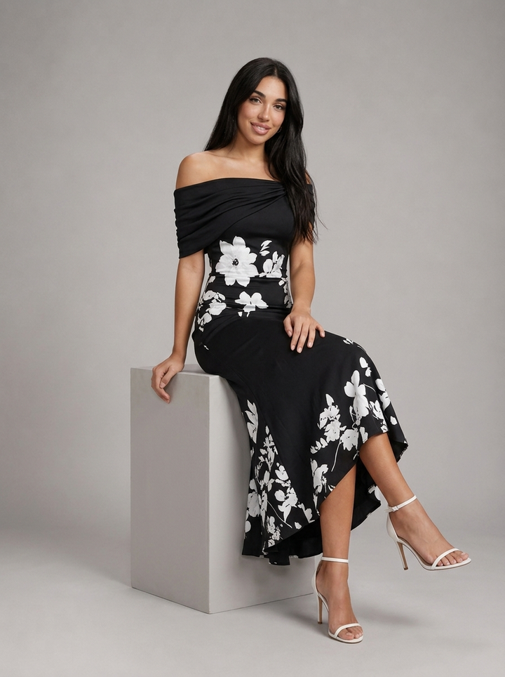 Floral off-the-shoulder midi dress for women