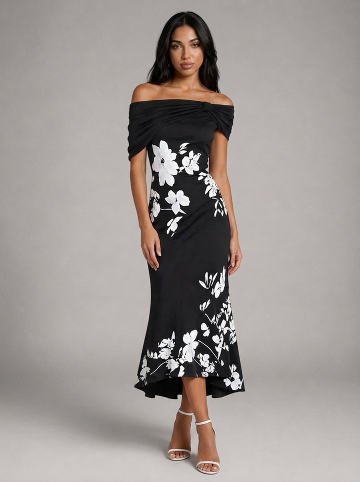 Floral off-the-shoulder midi dress for women