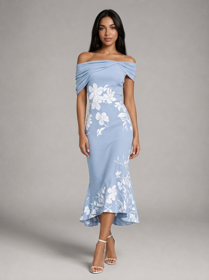 Floral off-the-shoulder midi dress for women