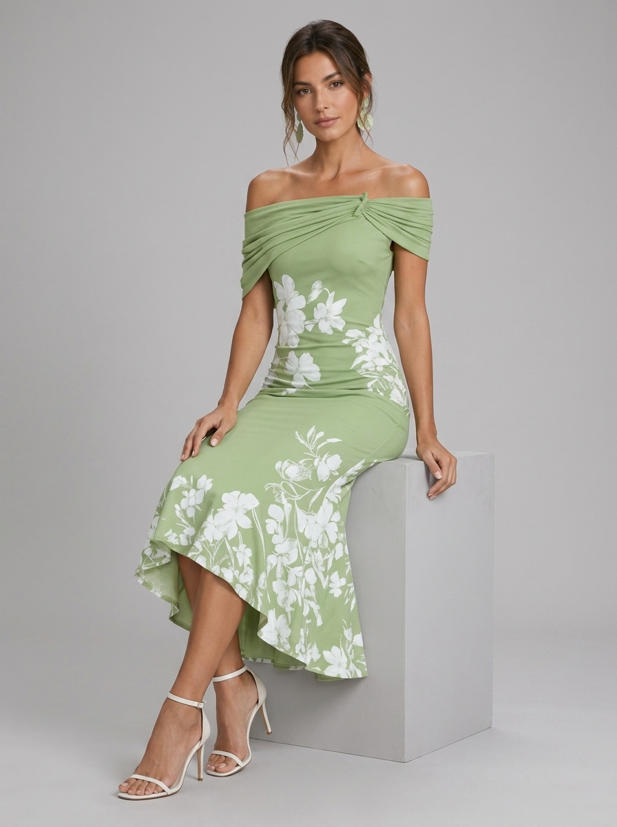 Floral off-the-shoulder midi dress for women