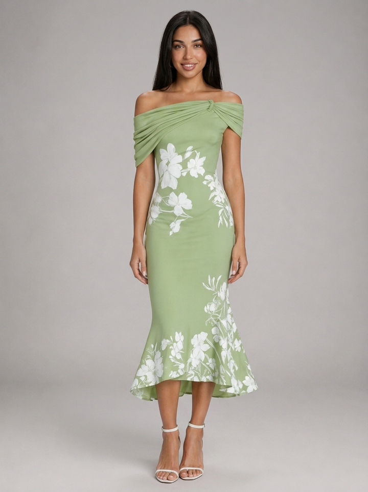 Floral off-the-shoulder midi dress for women