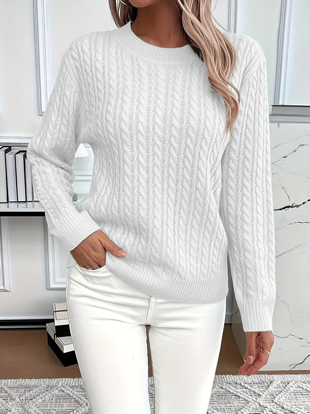 Cable-Knit Crewneck Sweater for Women