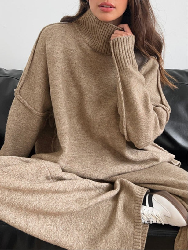 Women's Knit Set with Loose-Fit Sweater and High Neck
