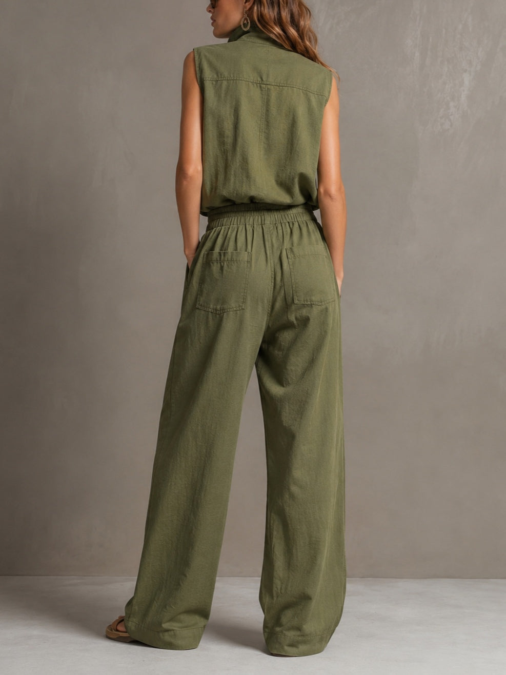 Women's Sleeveless Half-Zip Set with Wide-Leg Pants