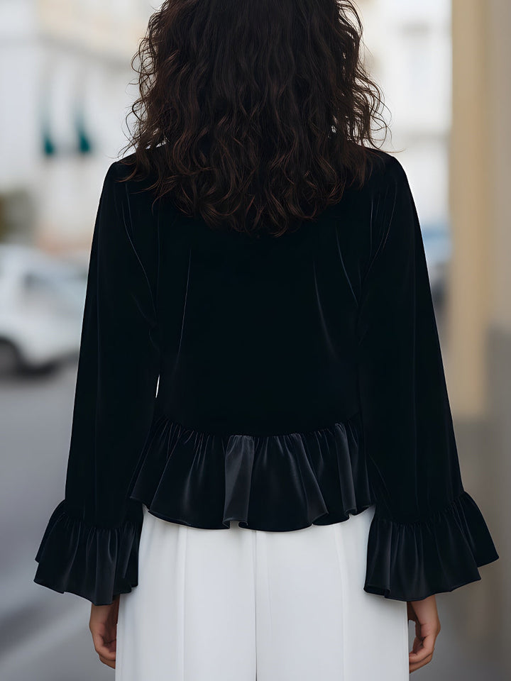 Velvet Bluse med Flæsekant til Kvinder