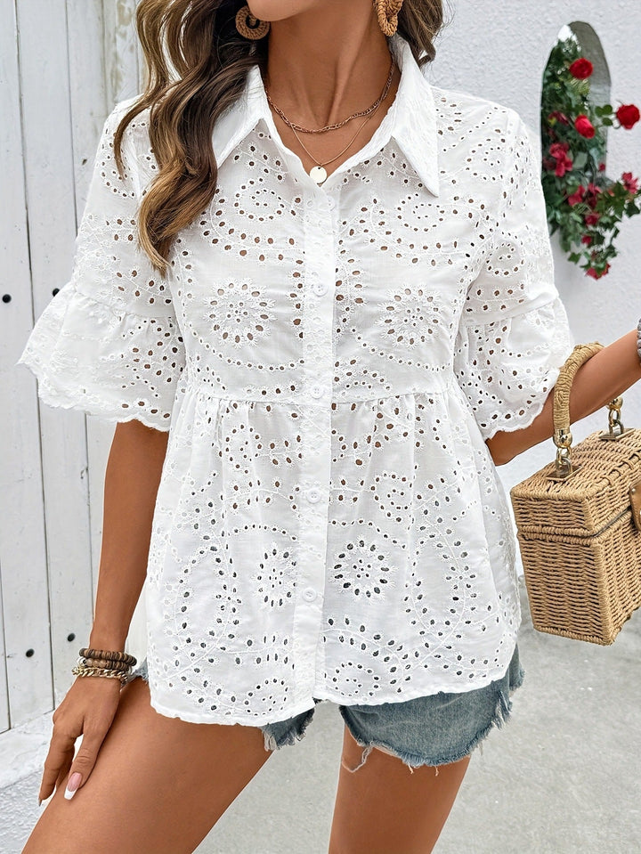 Women's Short-Sleeved Shirt with Embroidered Details