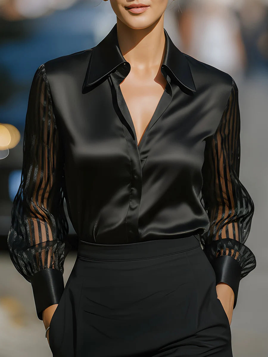 Loose Long-Sleeved Satin Blouse for Women