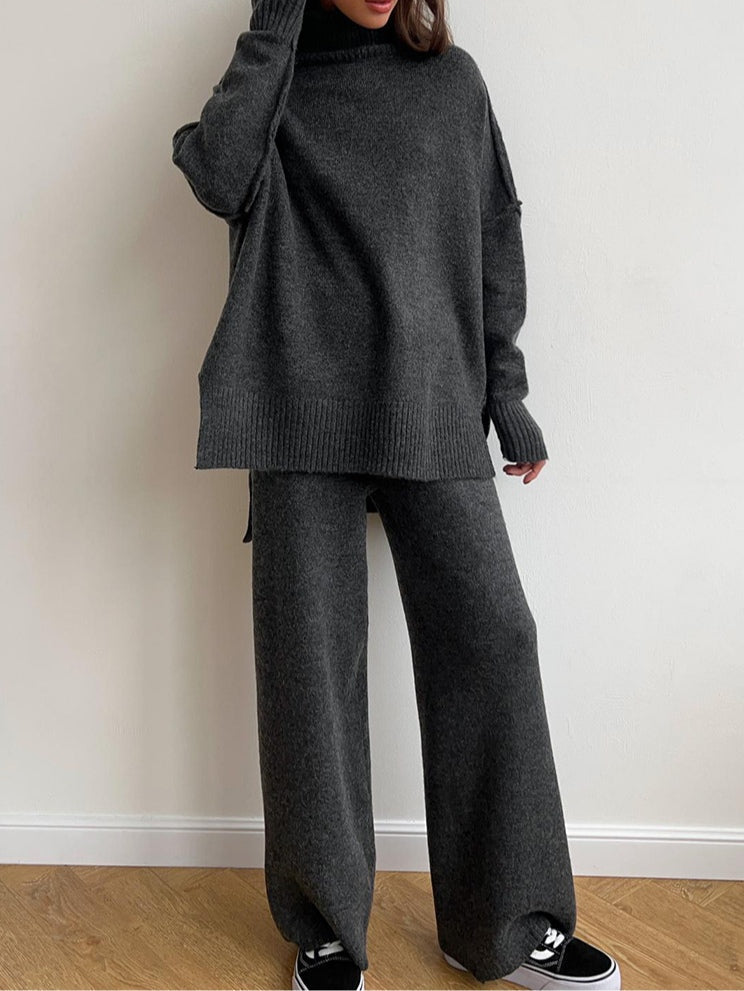 Women's Knit Set with Loose-Fit Sweater and High Neck