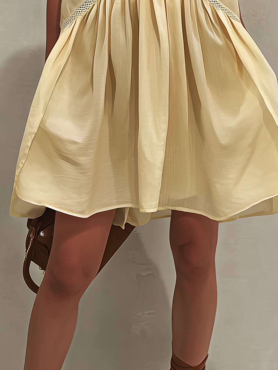 Sleeveless Mini Dress with Deep V-Neck and Lace Trim for Women