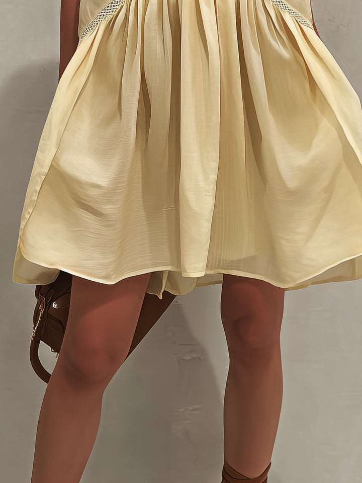 Sleeveless Mini Dress with Deep V-Neck and Lace Trim for Women