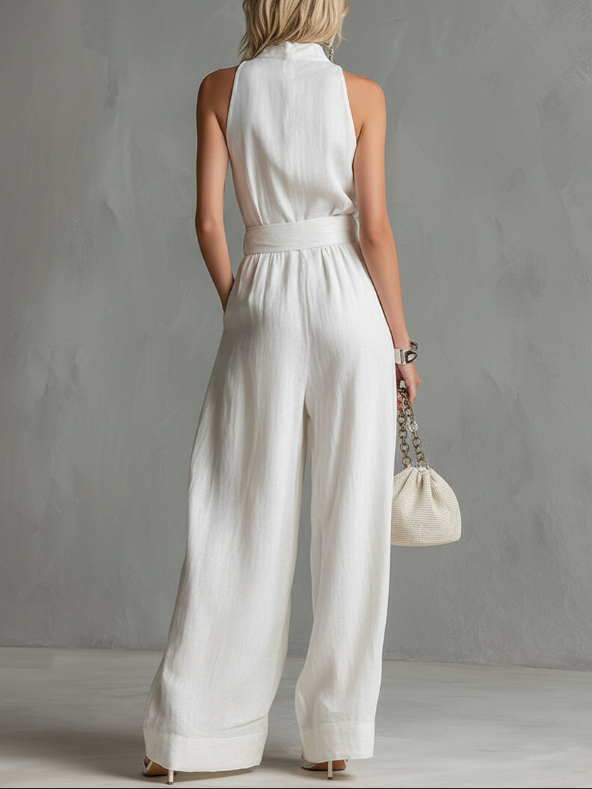 Elegant Sleeveless Jumpsuit with Belt and Wide Legs for Women