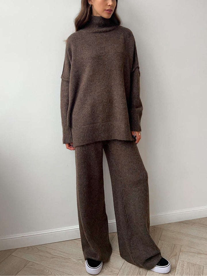 Women's Knit Set with Loose-Fit Sweater and High Neck