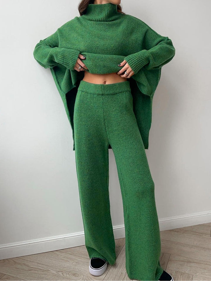 Women's Knit Set with Loose-Fit Sweater and High Neck