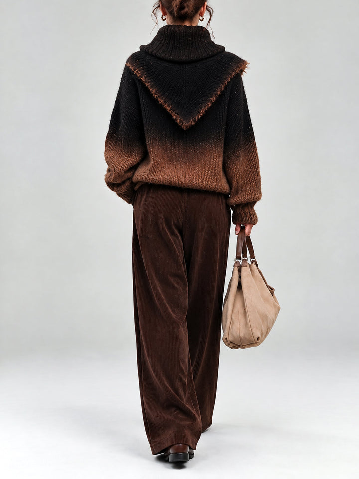 Women's High-Neck Sweatshirt and Wide-Leg Velvet Pants Set