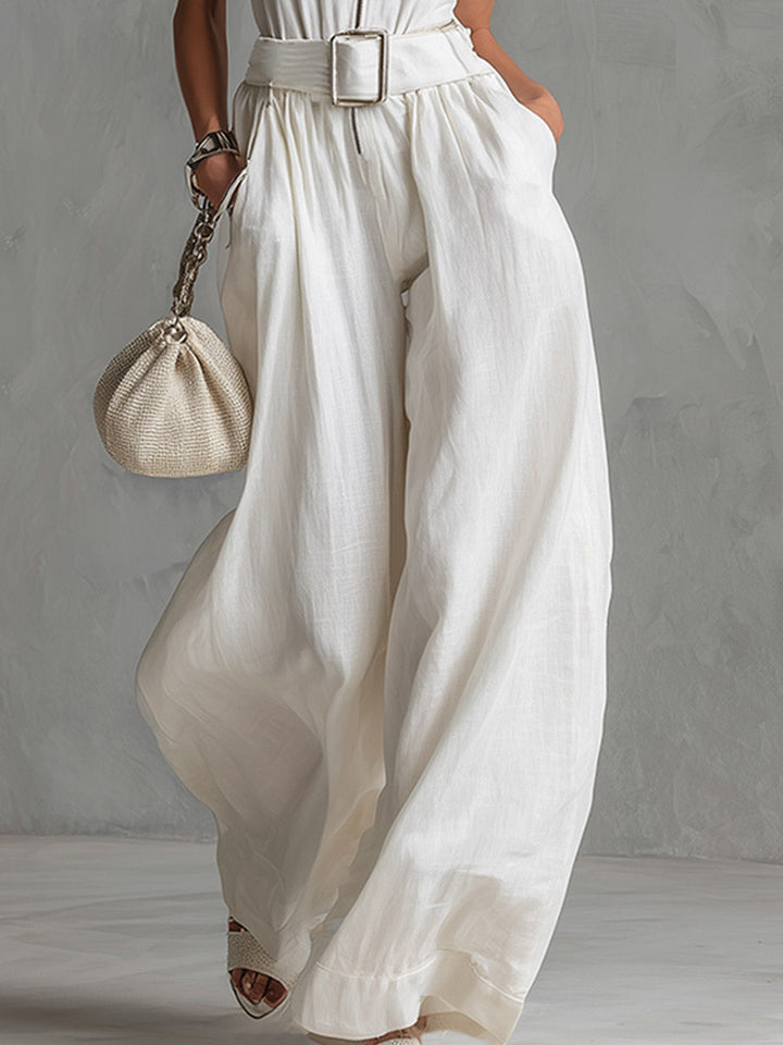 Elegant Sleeveless Jumpsuit with Belt and Wide Legs for Women