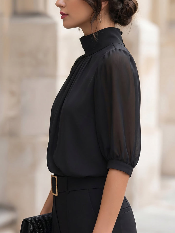 Chiffon Bluse med Pufærmer til Kvinder