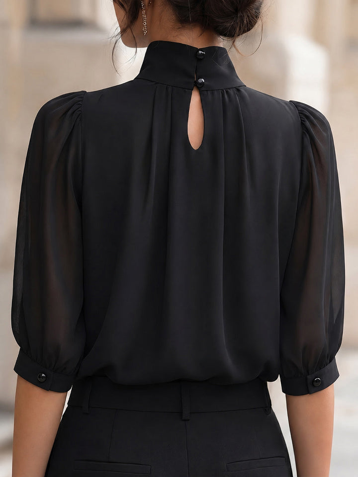 Chiffon Bluse med Pufærmer til Kvinder