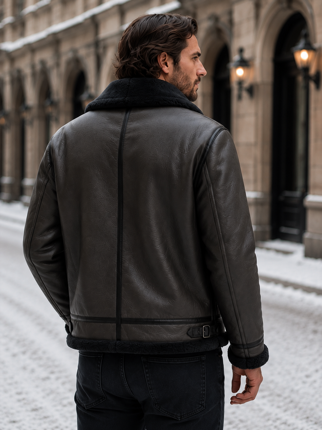 Classic Men's Aviator Jacket with Sheepskin Look