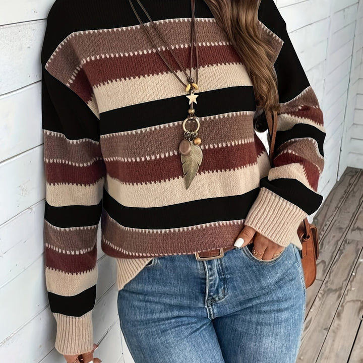 Striped Sweater with Crew Neck for Women