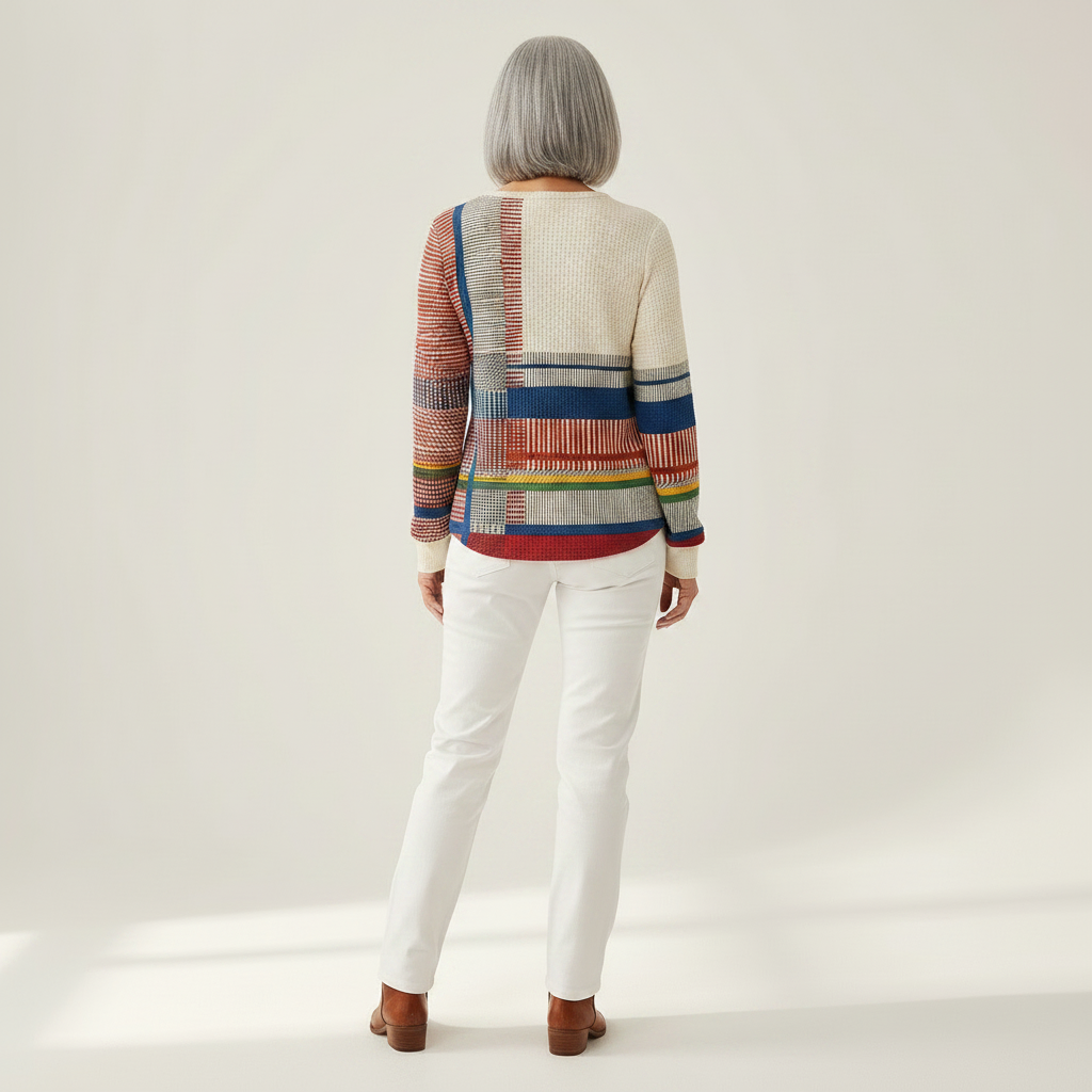 Stribet dambluse med farveblokke, mellemtyk