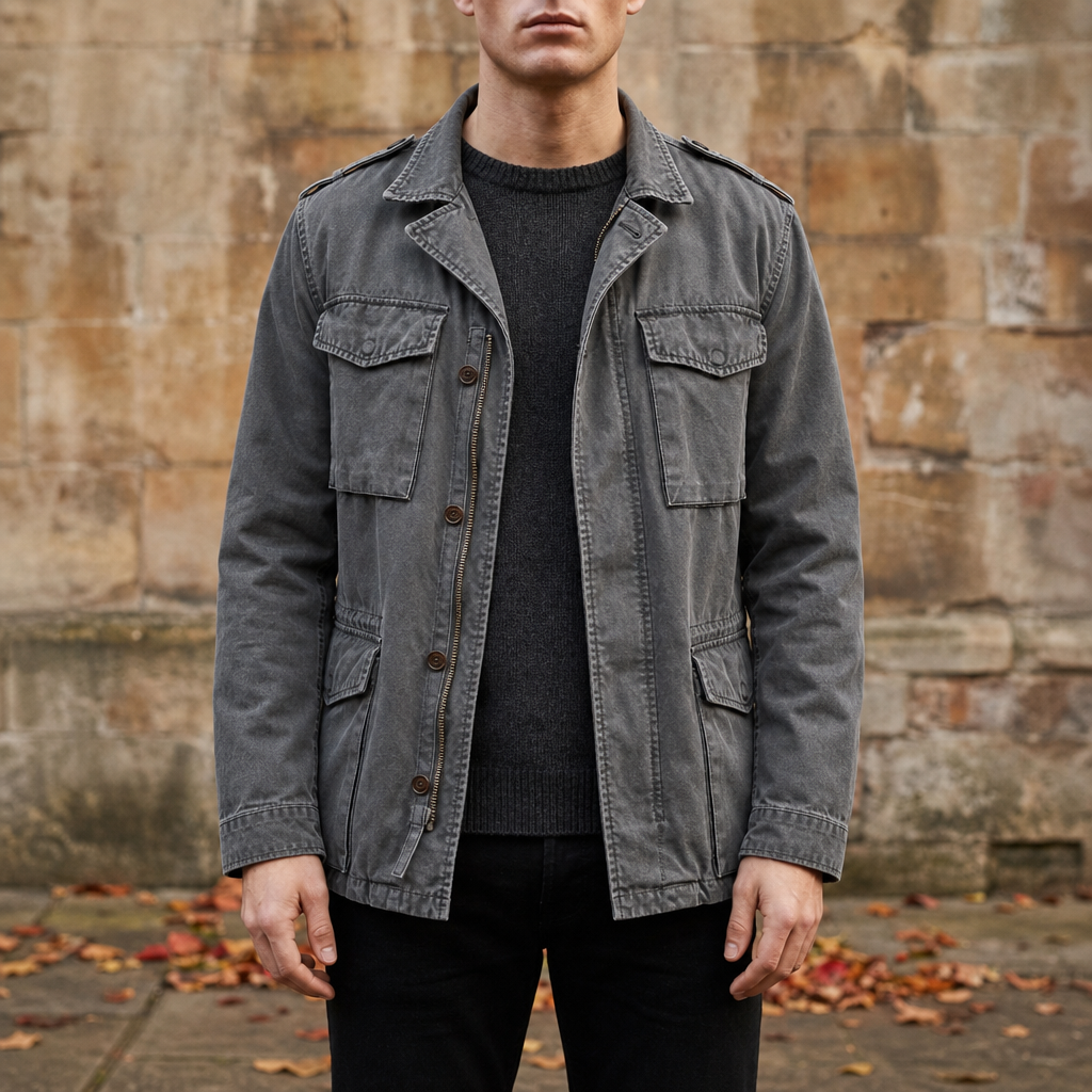 Quilted men's jacket with a high collar