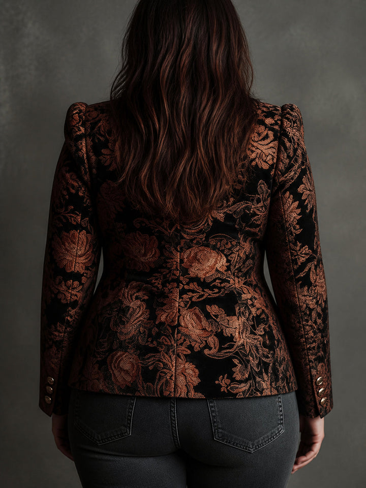 Women's floral jacquard blazer with lapels