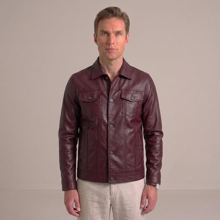 Men’s leather jacket with button closure