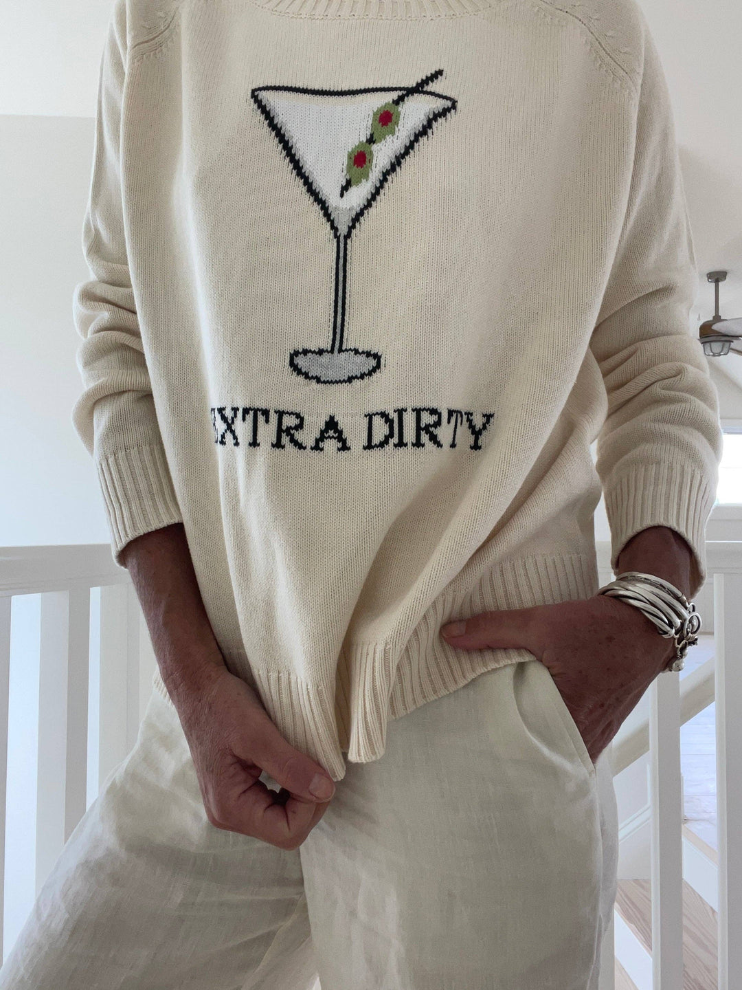 Oversized dame-sweater i bomuld med martini-motiv