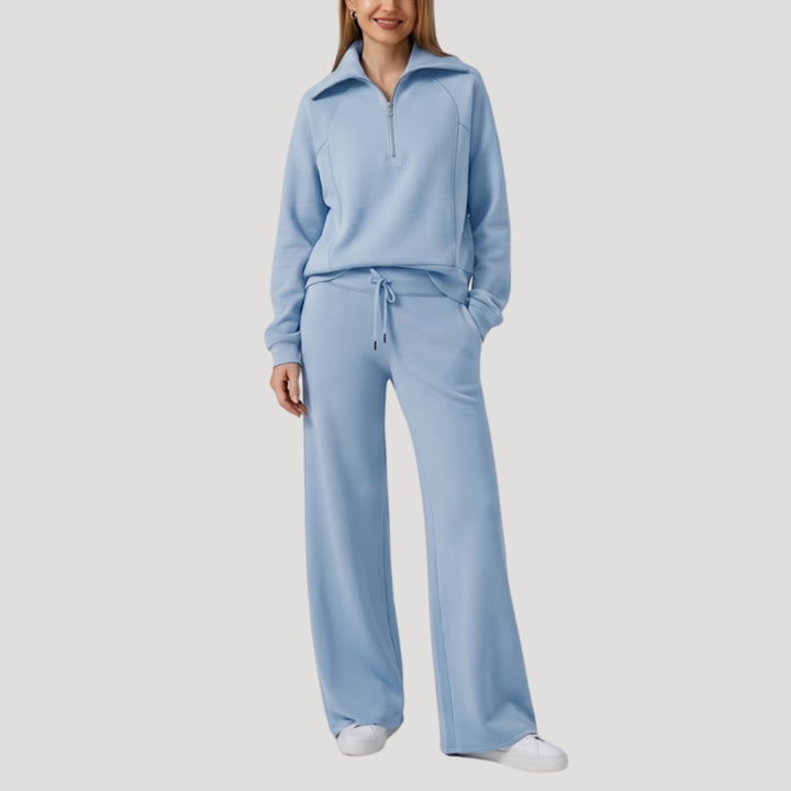 Women's Half-Zip Tracksuit Set with Wide-Leg Pants