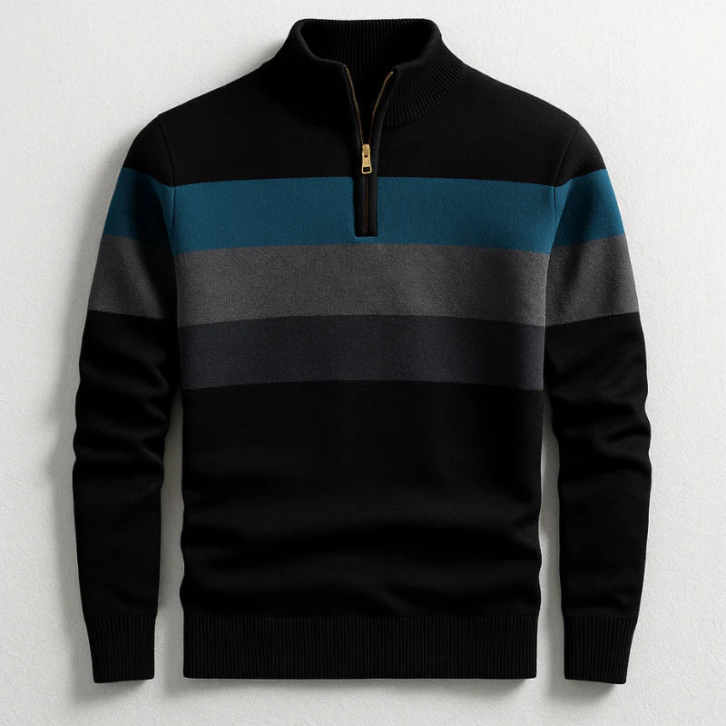 Men's striped performance top with zip collar