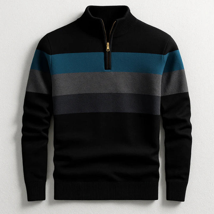 Men's striped performance top with zip collar