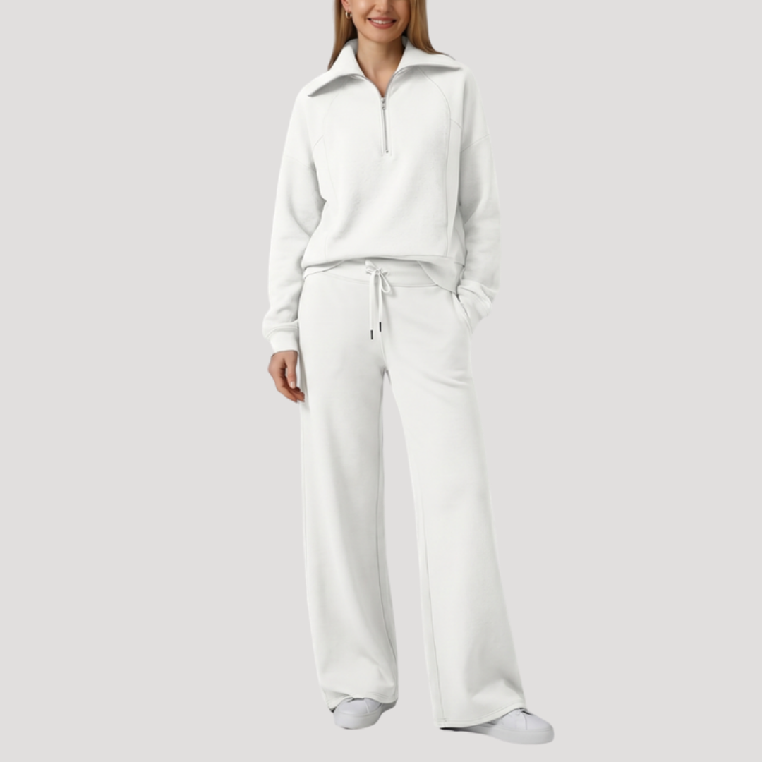 Women's Half-Zip Tracksuit Set with Wide-Leg Pants