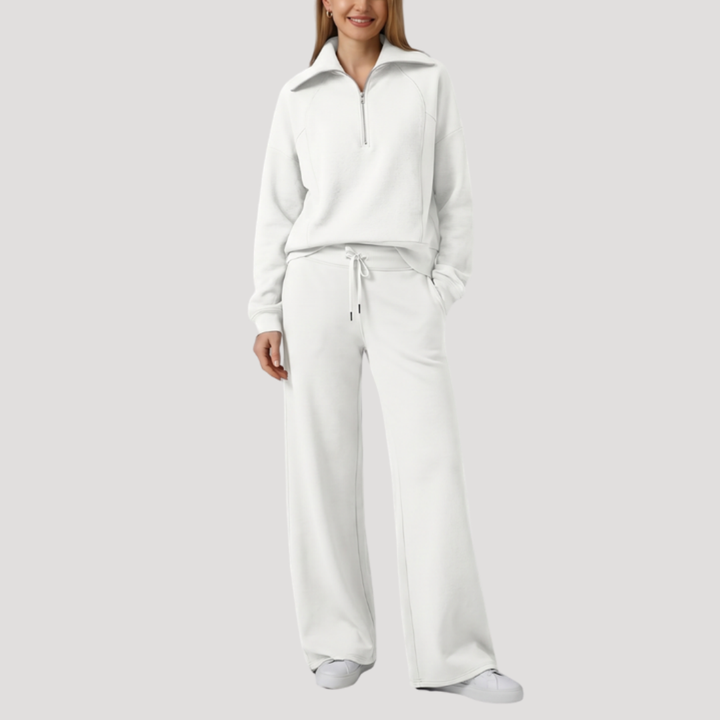 Women's Half-Zip Tracksuit Set with Wide-Leg Pants