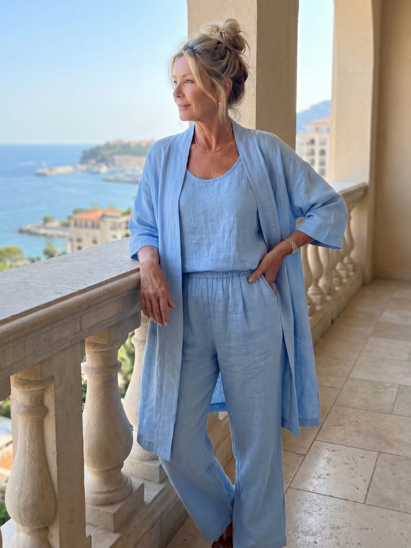 Casual three-piece set with a top and trousers for women