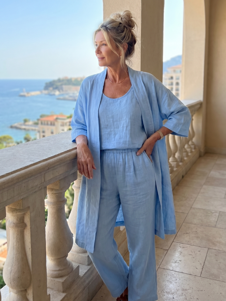Casual three-piece set with a top and trousers for women