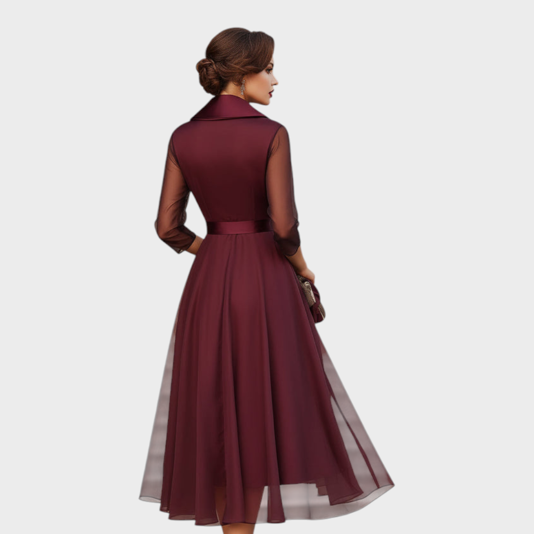 Elegant Midi Dress with Sheer Sleeves for Women