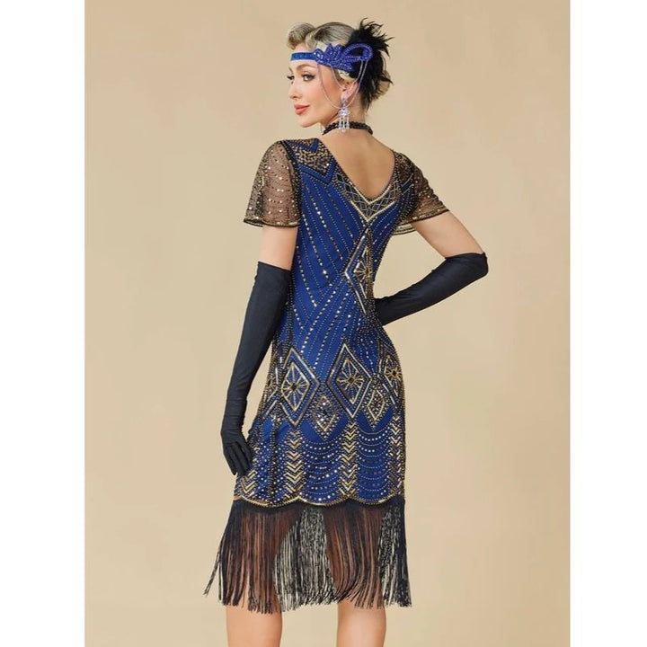 1920s Dress with Beading and Sheer Sleeves for Women