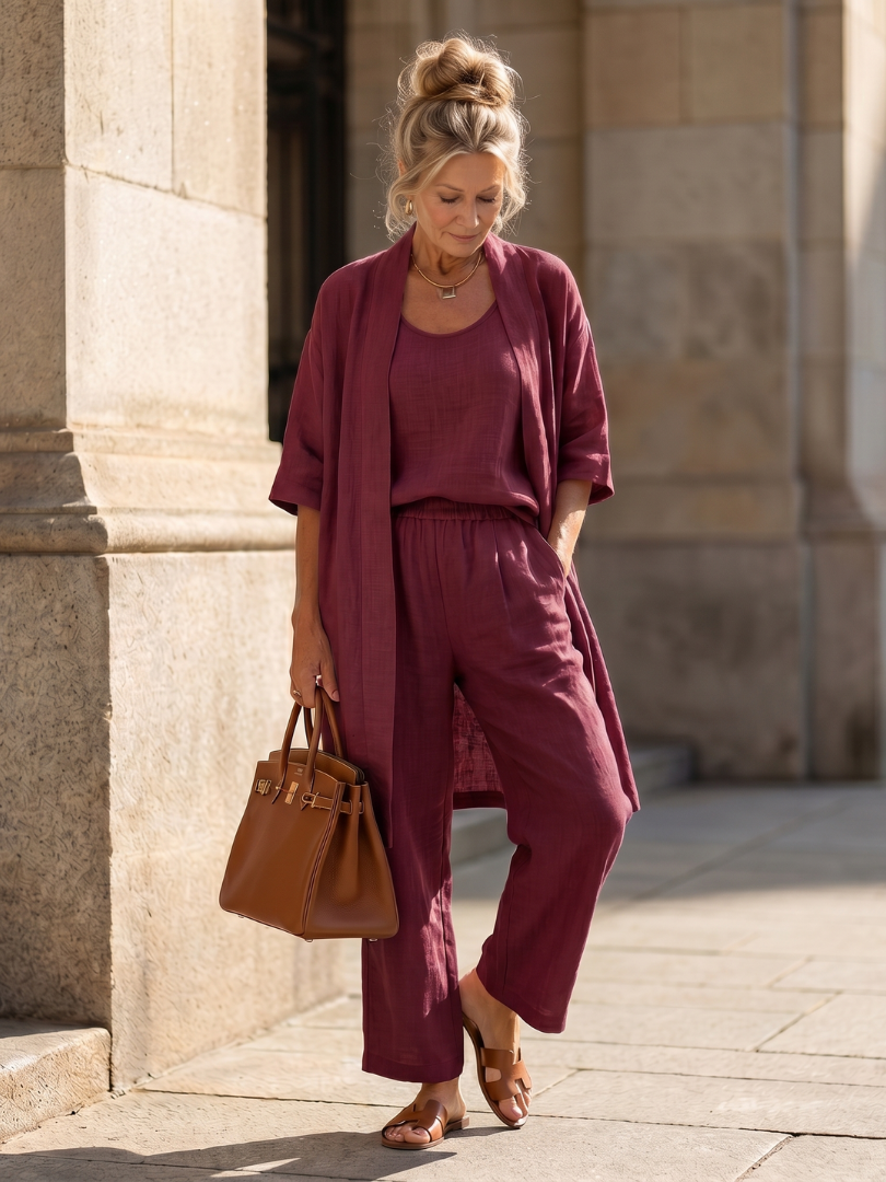 Casual three-piece set with a top and trousers for women