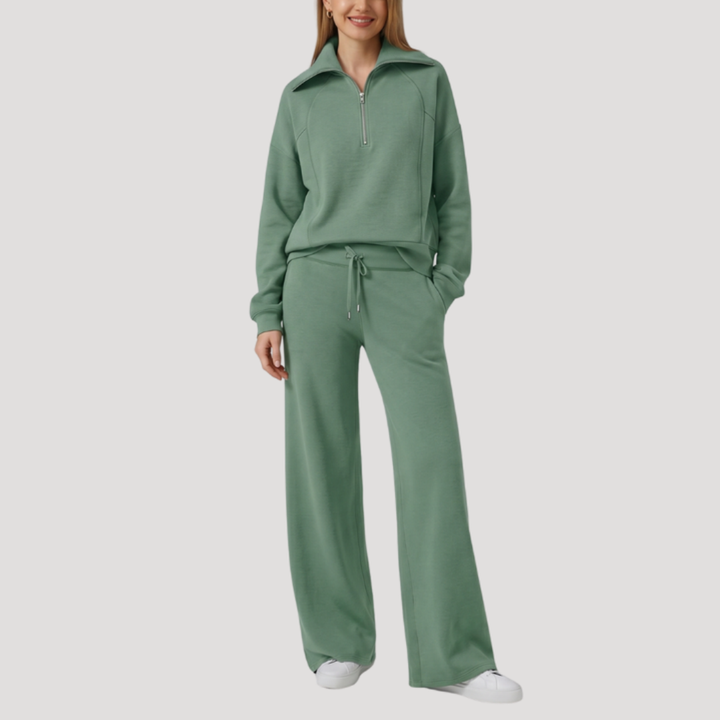 Women's Half-Zip Tracksuit Set with Wide-Leg Pants
