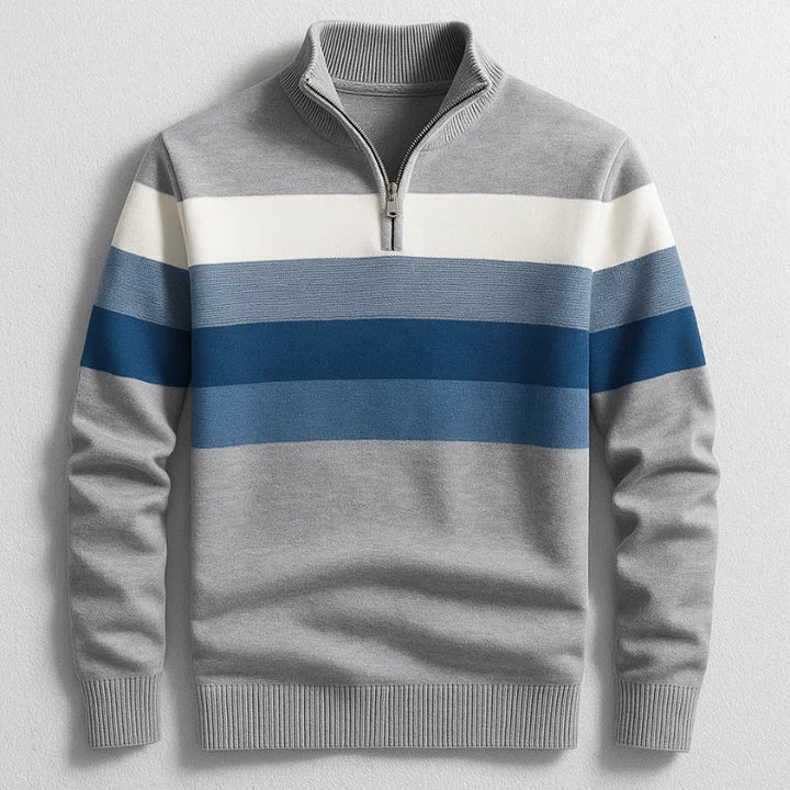 Men's striped performance top with zip collar
