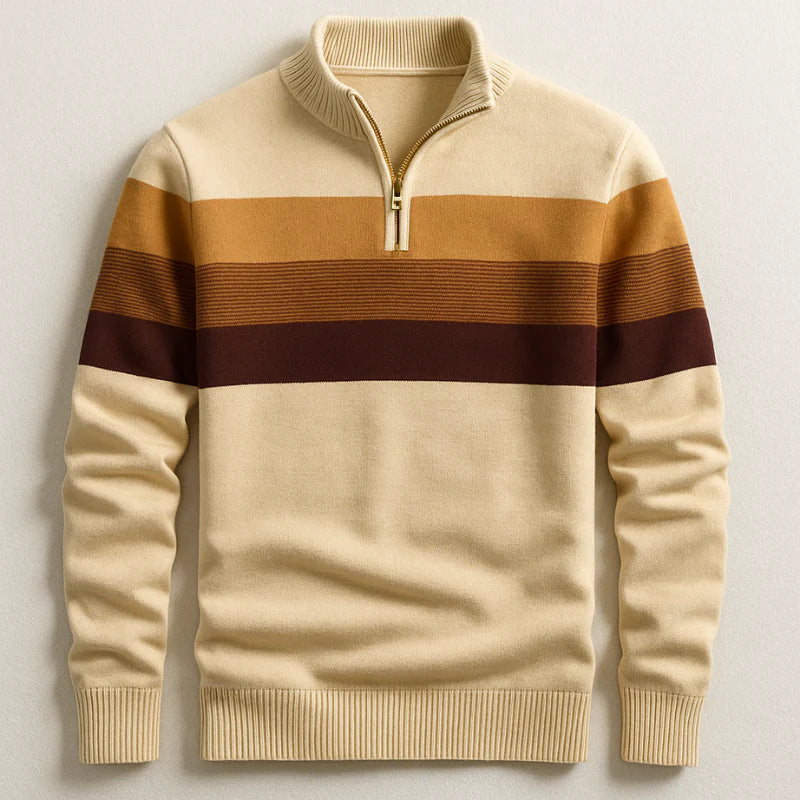 Men's striped performance top with zip collar