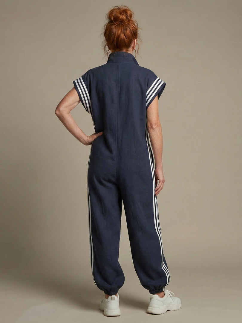 Women's jumpsuit with zipper and stripe details