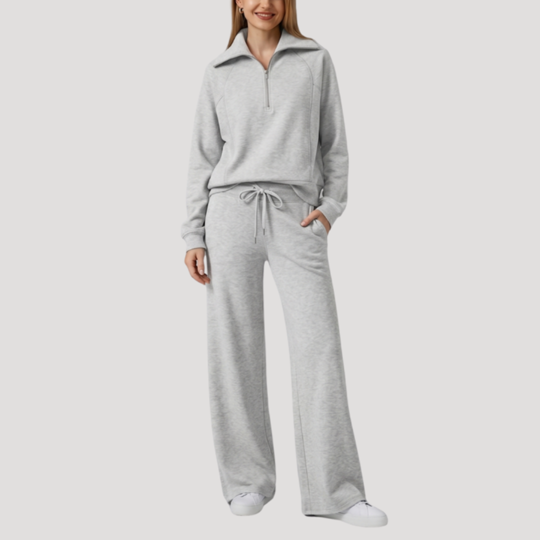 Women's Half-Zip Tracksuit Set with Wide-Leg Pants