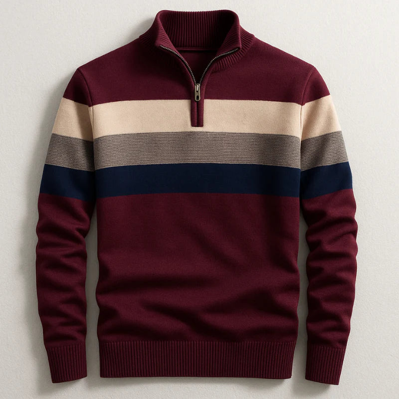 Men's striped performance top with zip collar