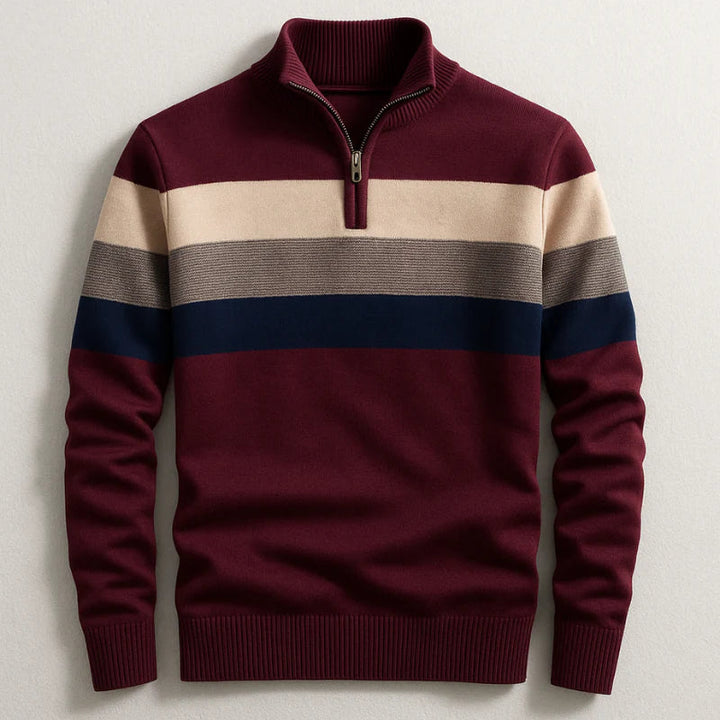 Men's striped performance top with zip collar