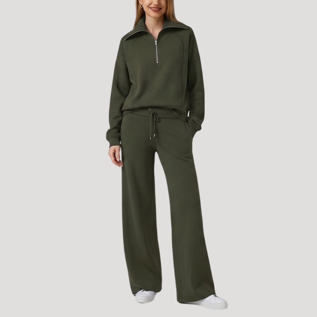 Women's Half-Zip Tracksuit Set with Wide-Leg Pants