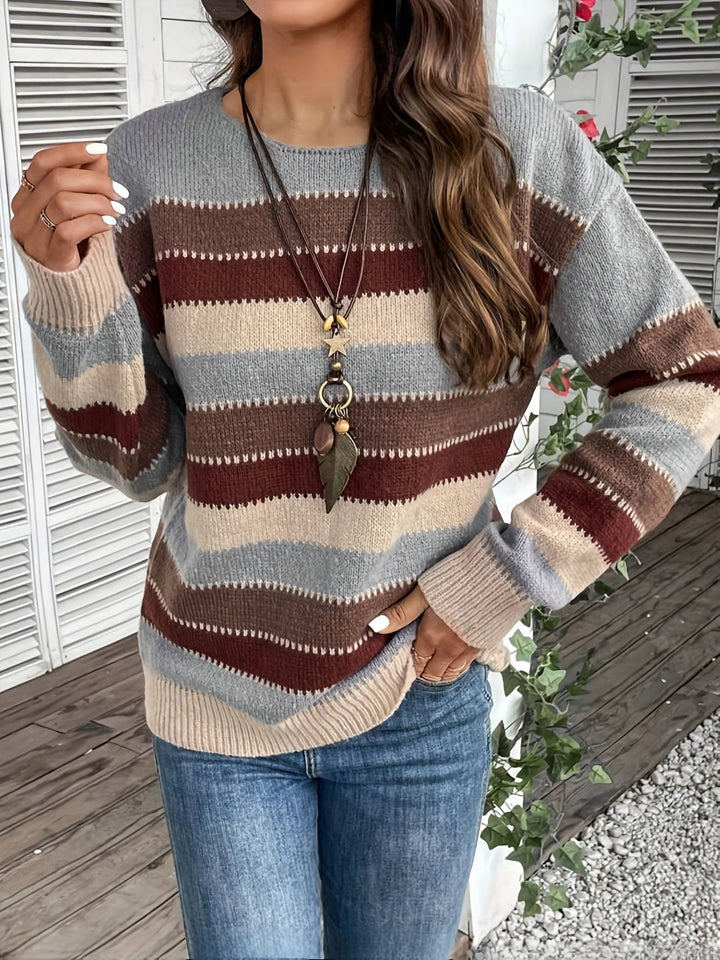 Striped Sweater with Crew Neck for Women