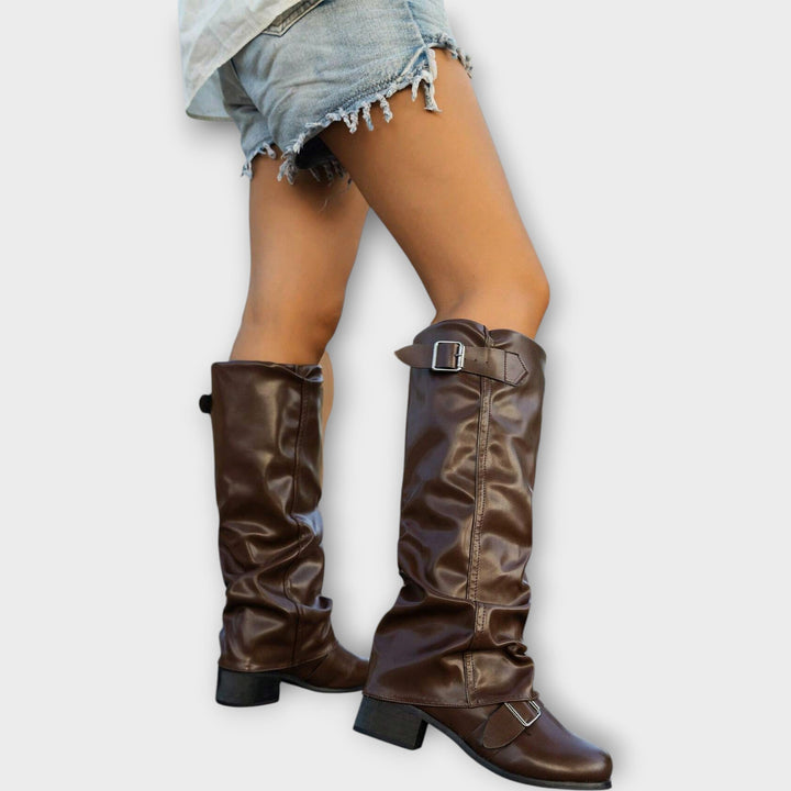 Knee-high boots with buckles for women