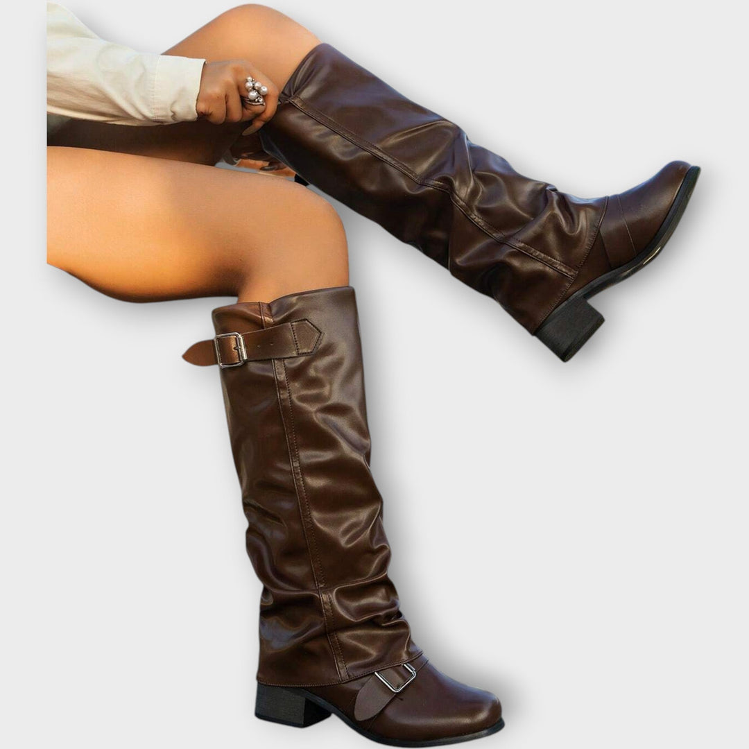 Knee-high boots with buckles for women